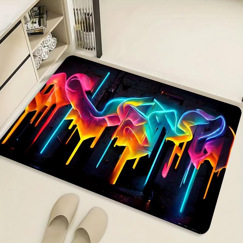 Rainbow Tech Line 3D Area Rug, Creative Soft Non-Slip Machine Washable Floor Mat for Bathroom Kitchen Living Room Home Decor