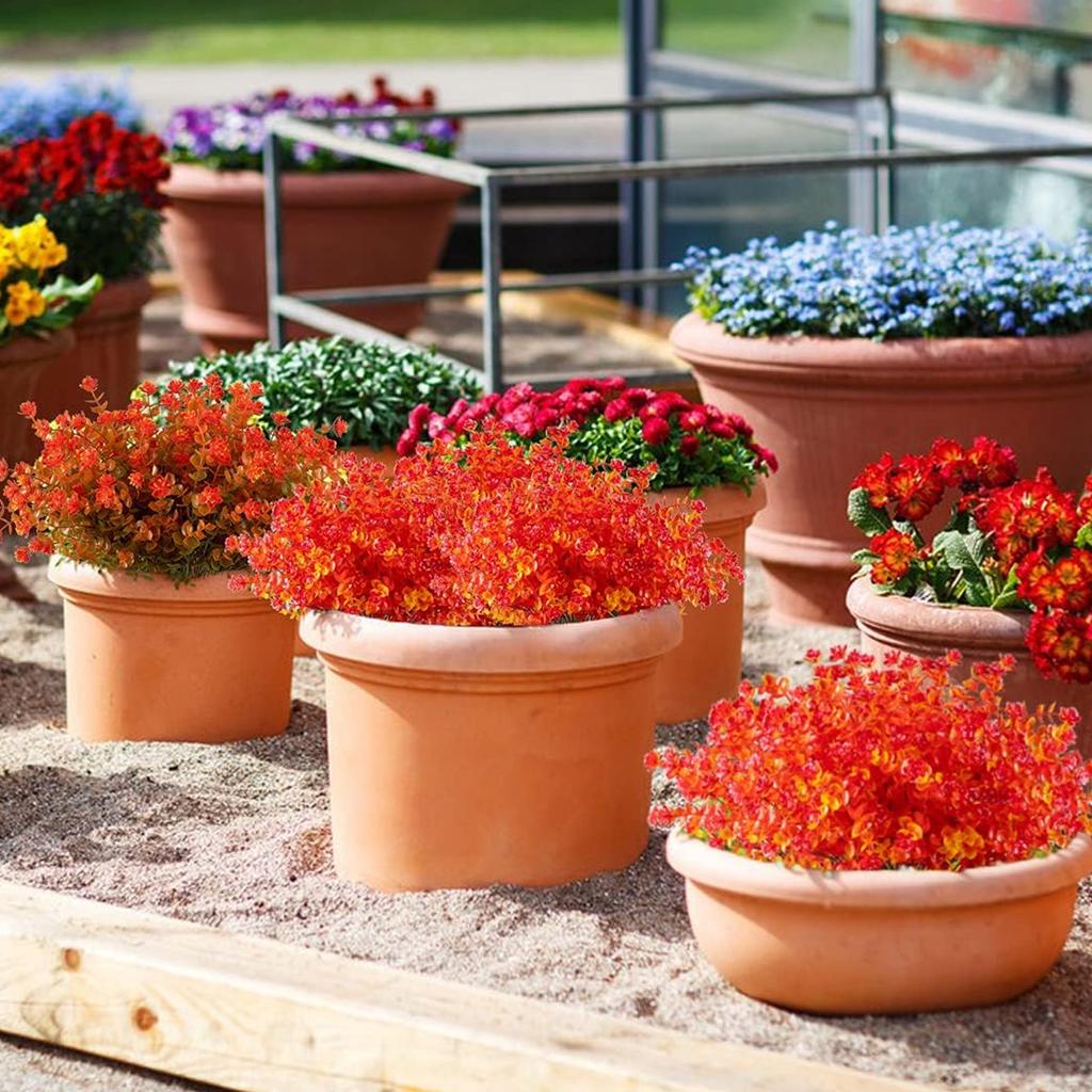 7 Gabeln Künstliche Pflanze Außen UV-Beständig Kunstblumen Plastiksträucher für Herbstliche Blumengestecke Halloween Orange Dekorationen