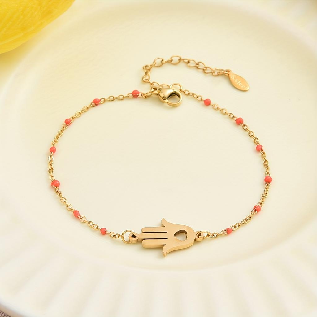 1pc Bohemian Stainless Steel Hamsa Hand Bracelet, Fashion Jewelry with 201 Stainless Steel Pendant, Elegant Accessory for Women