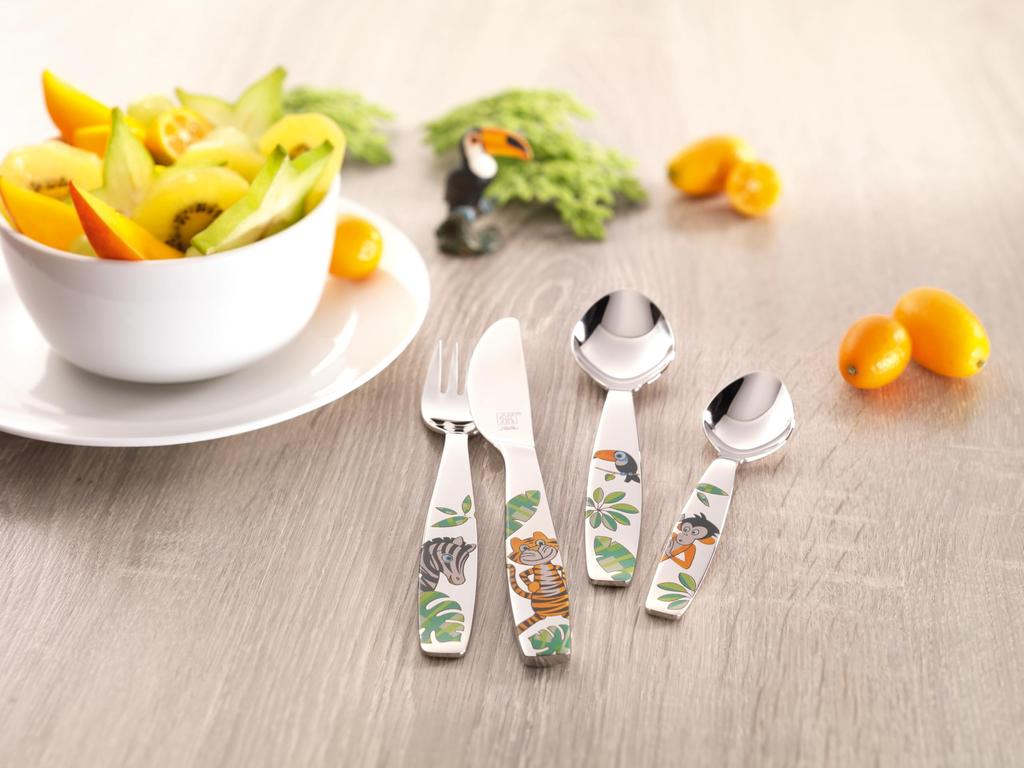 ZWILLING Children Tableware for and Dessert Spoon Japanese Jungle "Jungle Set" 4-Piece Set, Kids, Knife, Fork, Spoon, (Official Product) Z1026-662