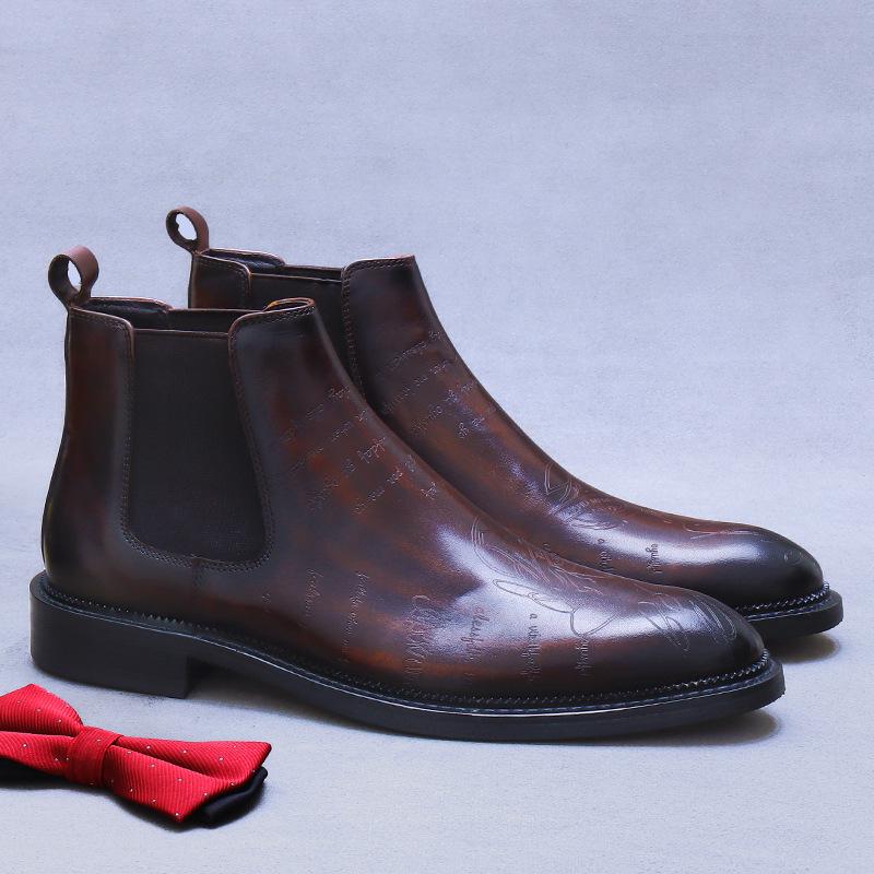 Handmade High-top Cowhide Leather Alphabet Business Dress Formal Boots Men's Leather Chelsea Boots British Trend Men's Boots