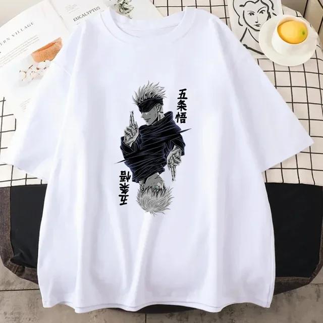 Fashion Jujutsu Kaisen Satoru Gojo Anime Printed Lady O-Neck Short Sleeve Women's T Shirt Black White Short Sleeve Summer Top