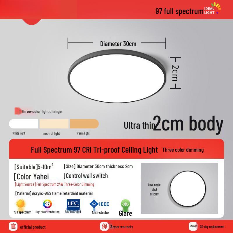 Ultra-Thin Round LED Ceiling Light for Bedroom, Bathroom & Balcony - Modern Minimalist Design with Eye Protection