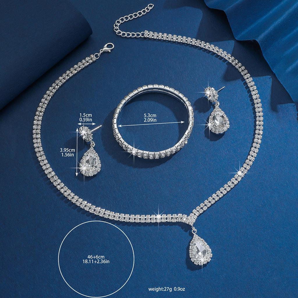 Wedding Season Women's Fashion Copper Claw Chain Water Drop Necklace Earrings Bracelet Zircon Set Wedding Banquet Festival Gift