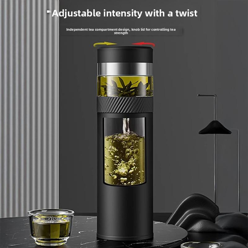 Stainless steel tea-water separation insulated cup with temperature display, high-end car-mounted tea brewing cup and coffee cup