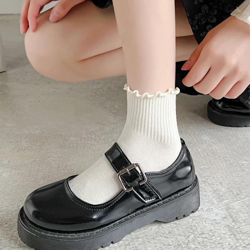 Japanese Winter Rolled Edge Short Socks Cute Socks Women Fresh Winter Wooden Ear Edge Female Socks Student Short Socks JK