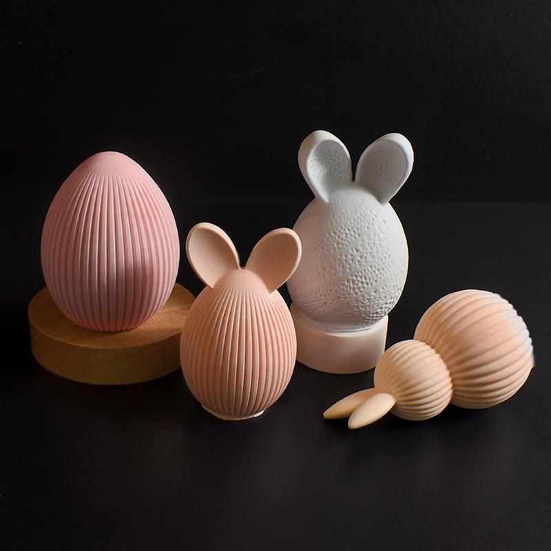 Ostern Serie Silikonform 3D Gestreiftes Ei Stehohr Hase Kürbis Diamantmuster Häschen Duftkerze Gips Handwerk Geschenkform