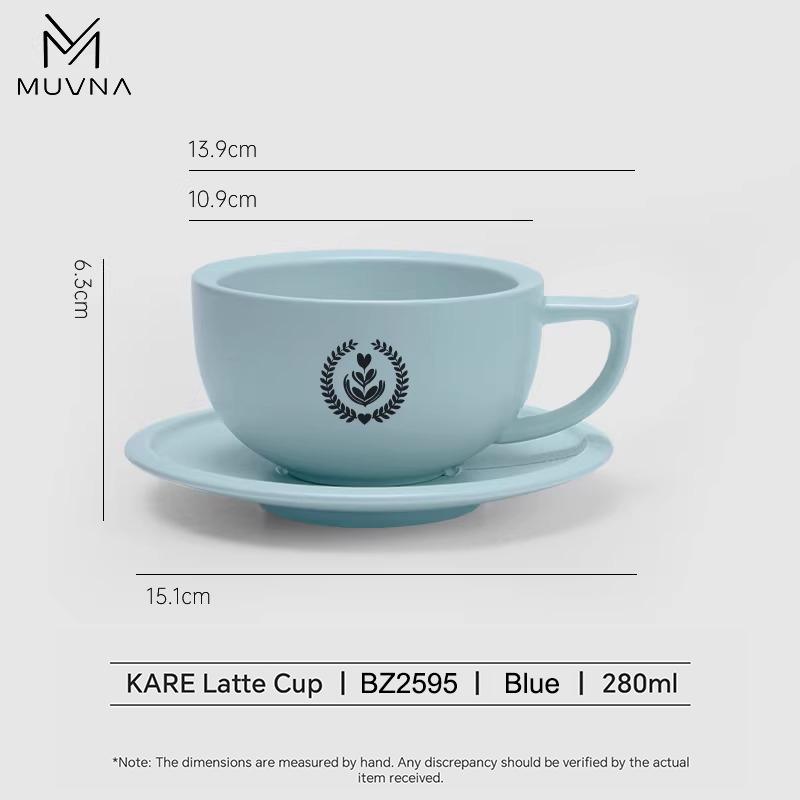 

MUVNA Italian Style Ceramic Latte Art Coffee Mug with Saucer 280ml,Barista Professional Espresso Cup for Coffee&Tea Kitchen 280ml синій