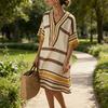 Summer Dress for Women Casual Short Sleeve V Neck Striped Midi Dress Summer Beach Sundress Boho Vacation Outfit