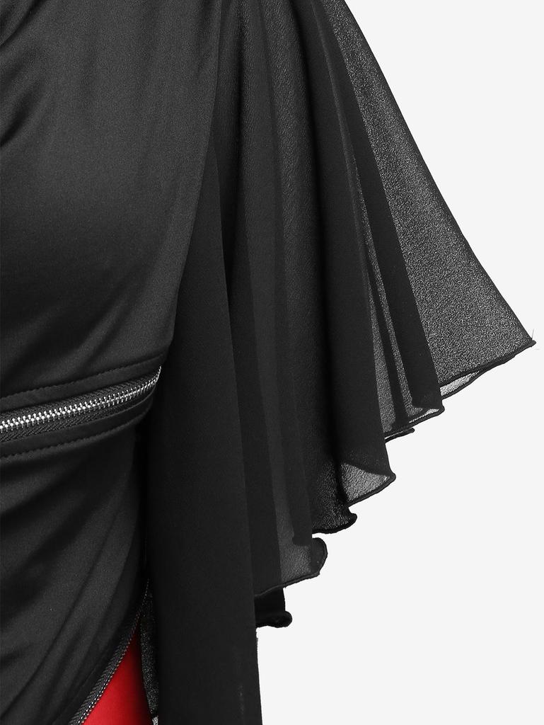 Rosegal Gothic Cowl Front Colorblock Zippered Butterfly Sleeve Top