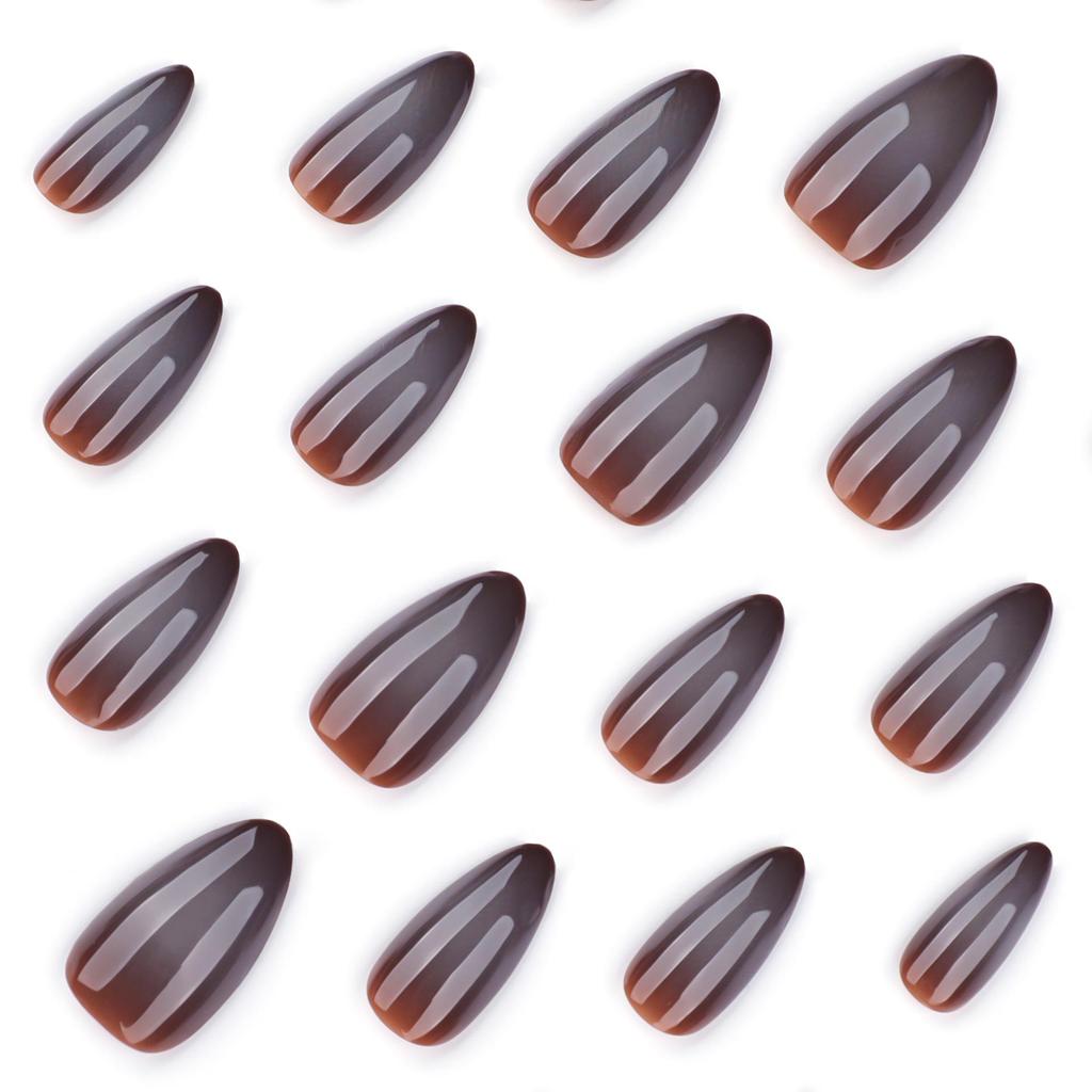 Light Gray Ombre Short Almond Wearable Nail Tips for Autumn/Winter