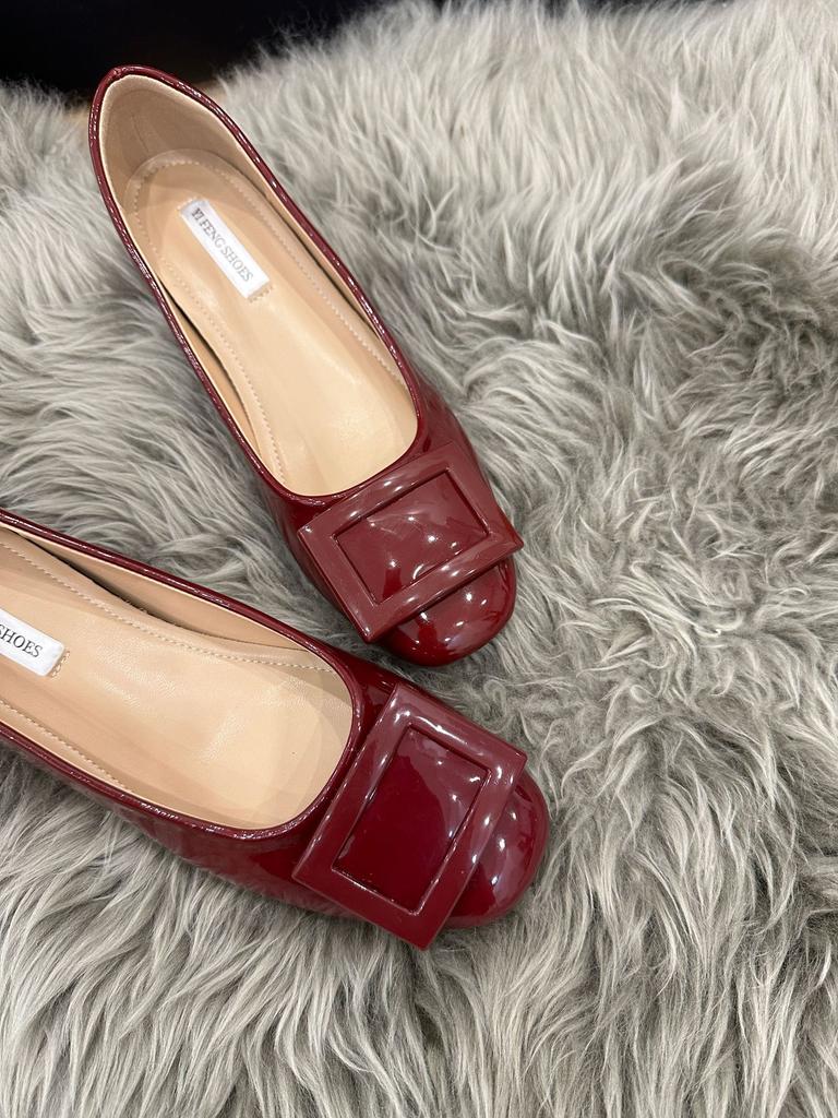 Classic Square Buckle Height Increased by 5 Cm Soft Patent Leather Temperament Shallow Mouth Women's Shoes One Pedal Round Head French Pure Desire Co