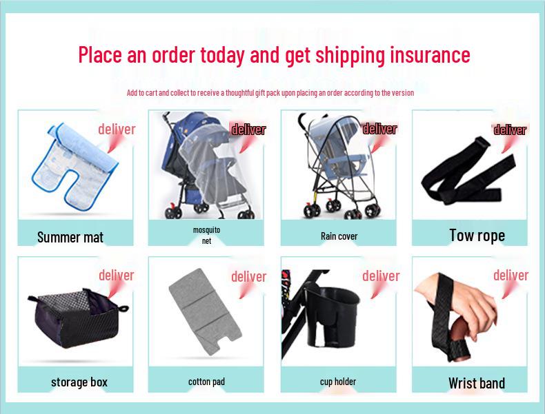 Lightweight Foldable Stroller: Sit or Lie Position, Four-Wheel Design, One-Key Fold for Kids and Babies.