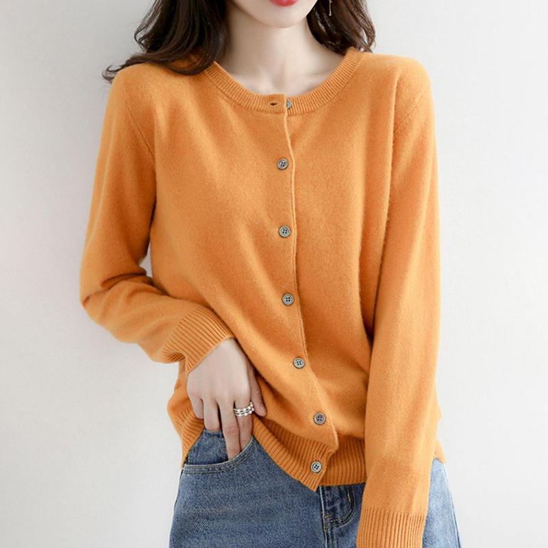 Women Autumn Winter Long Sleeve O Neck Solid Color Soft Breathable Loose Cardigan Sweater Coat