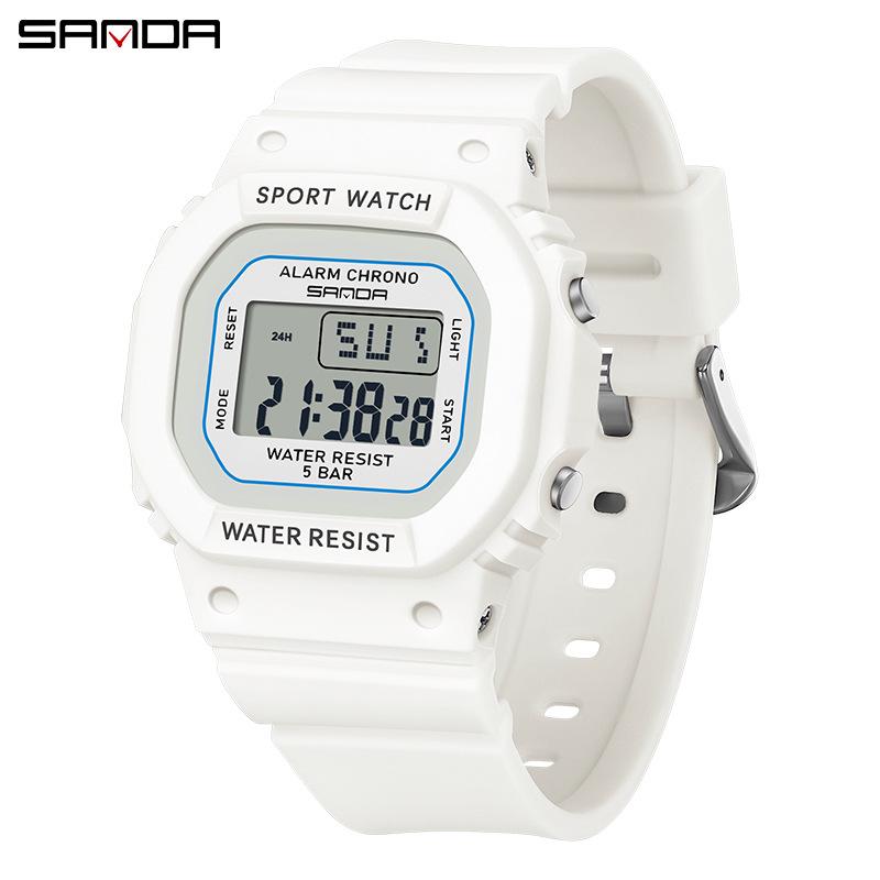 Sanda Multifunctional Waterproof Luminous Square Sport Watch - Fashionable Student Wristwatch