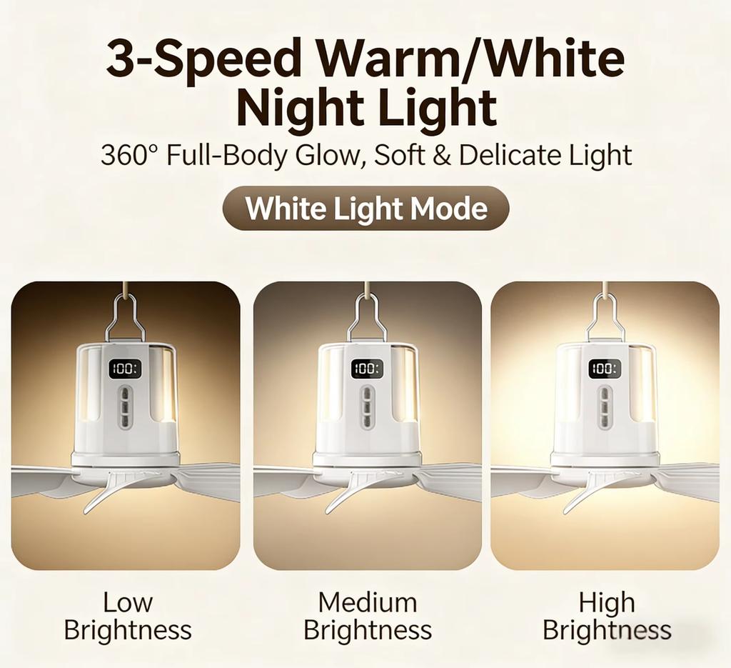 10800mAh Outdoor Camping Fan Portable Ceiling Fans Tent Ventilator Cooler Rechargeable Electric Fan Remote Control LED Lighting