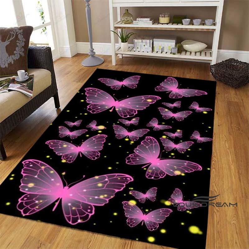 Dreamy Purple Butterfly Pattern Rugs for Living Room Bedroom Area Rugs Child Room Play Rug Cartoon 3D Printing Kids Game Mats001