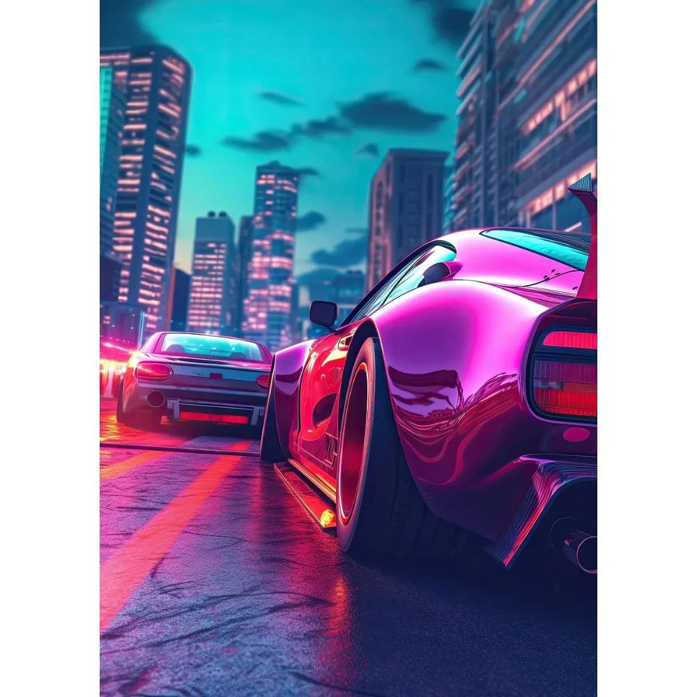 High Tech Super Car Poster Luxury Car LED Sports Races Neon Lit City Prints Canvas Painting Wall Picture Home Man's Room Decor