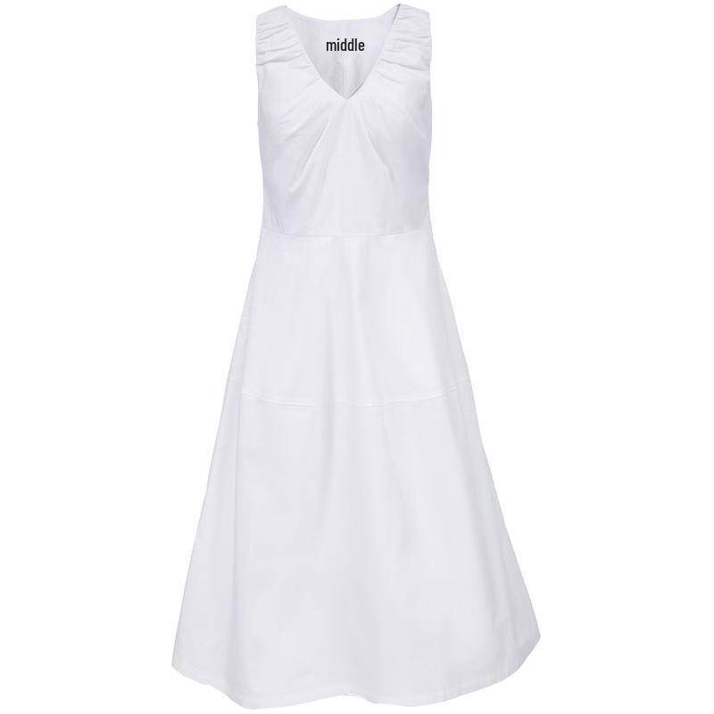 VEROMODA V-Neck Pleated Cotton A-Line Midi Dress