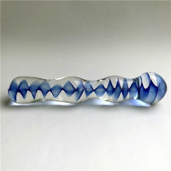 Transparent Blue Wave Pattern Crystal Pyrex Glass Crafts Jewelry Decoration Sex Toy