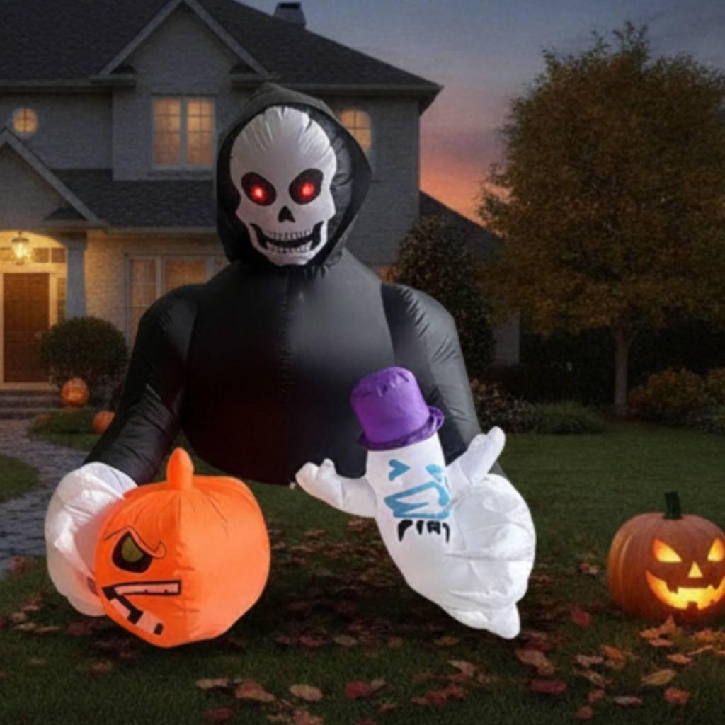 Esqueleto Calabaza Inflable Con Apariciones LED Decoración Halloween Luces Light