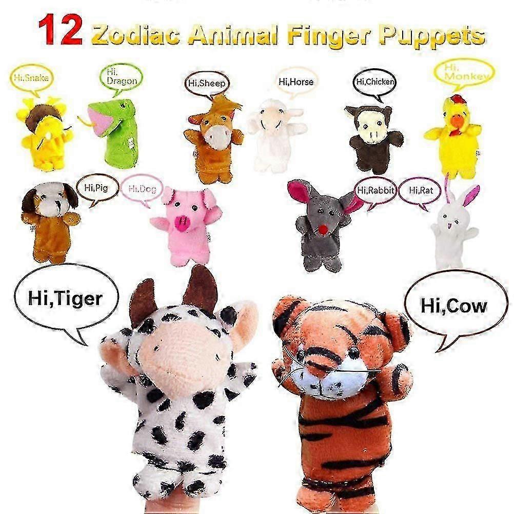 12pcs Chinese Zodiac Soft Animal Puppet Cartoon Finger Toys Plush Gift for Kids Adultsk