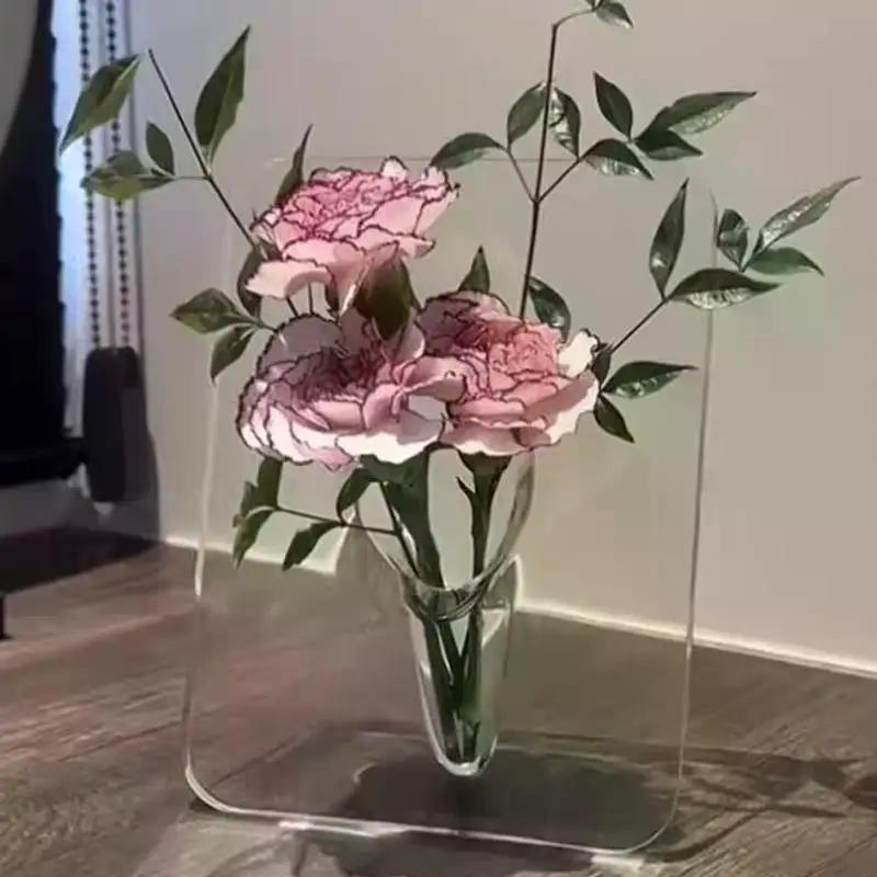 Hot Frame Flower Vase - Clear Acrylic Vase For Flowers, Modern Art Vases For Home Decor, Decorative Vases For Desktops Bookshelf