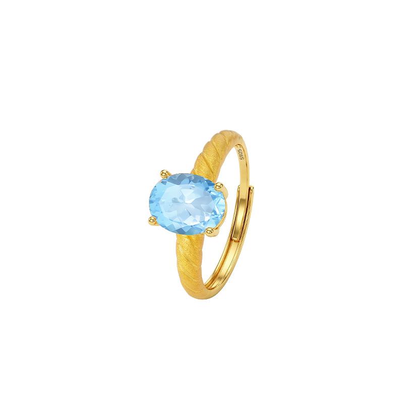 Brushed Colored Treasure Ring S925 Silver Inlaid Topaz Peridot Light Jewelry Adjustable Ring for Girlfriend Gift