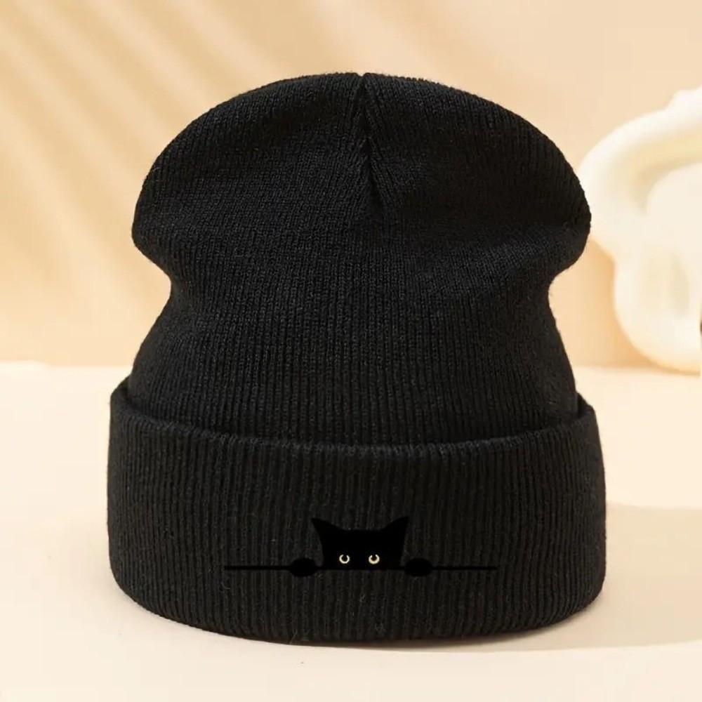 Cartoon Cat Printed Warm Hat Windproof Pullover Cap High Quality Knitted Beanie Hat Outdoor