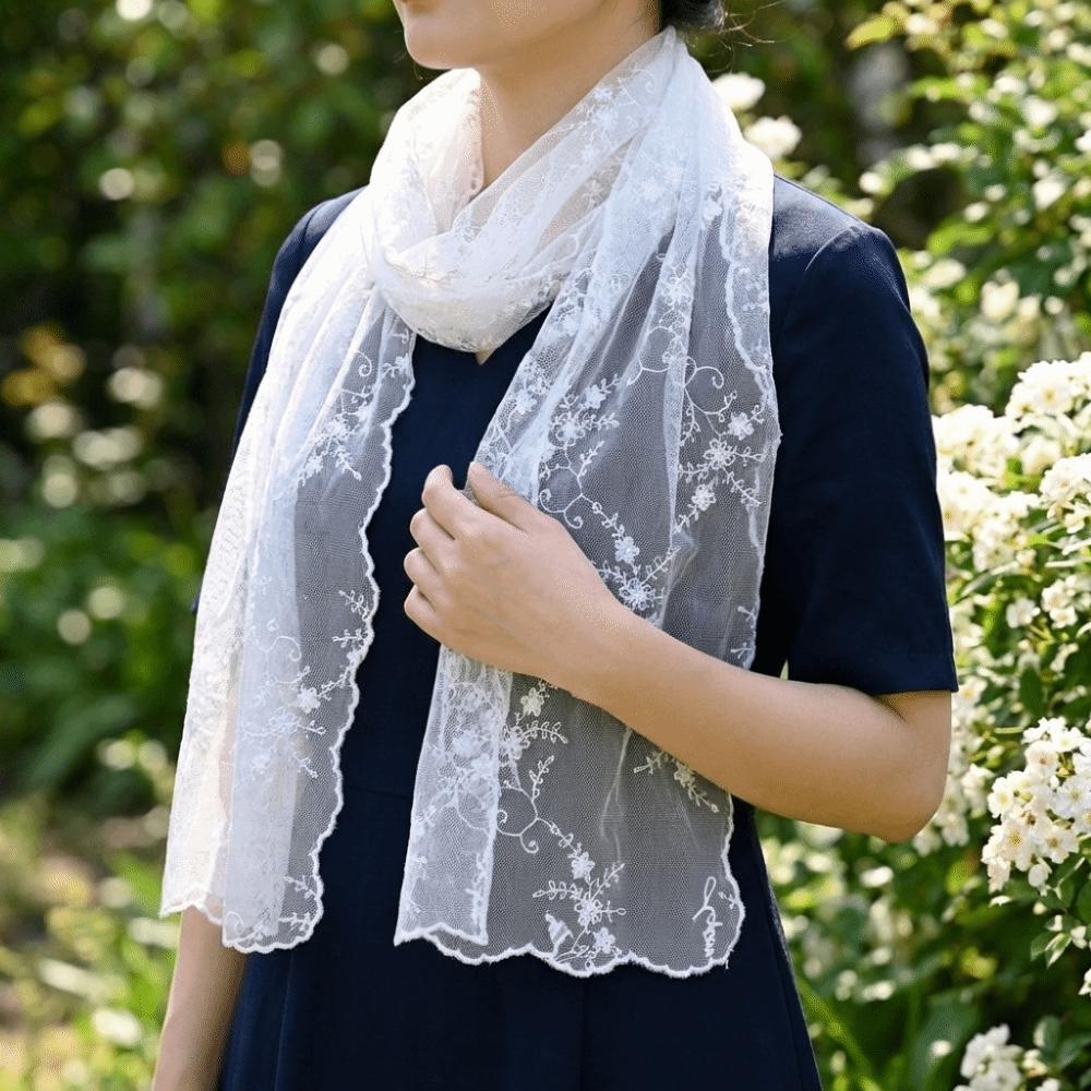 New Lace Embroidery Lace Scarf Literary Yarn Elegant Long Scarf Korean Style Embroidery Scarf Elegant