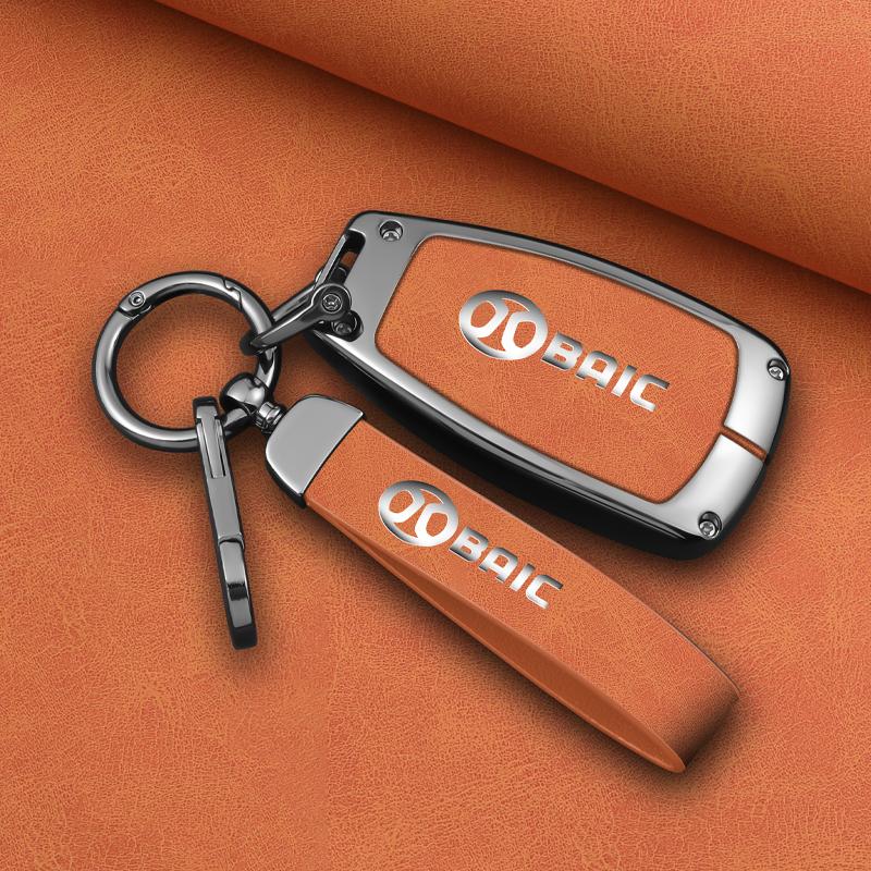 Zinc Alloy Genuine Leather Auto Key Fob Case Cover Keyring Bag Fit For Baic X7 Bj40 Senova D50 D70 X55 X65 Eu5 Eu7 Remote Protector Key Ring Mount