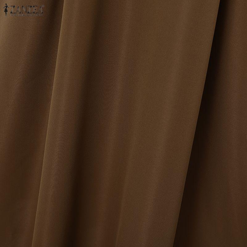 ZANZEA Dámské ležérní šaty s límečkem s volným dlouhým rukávem