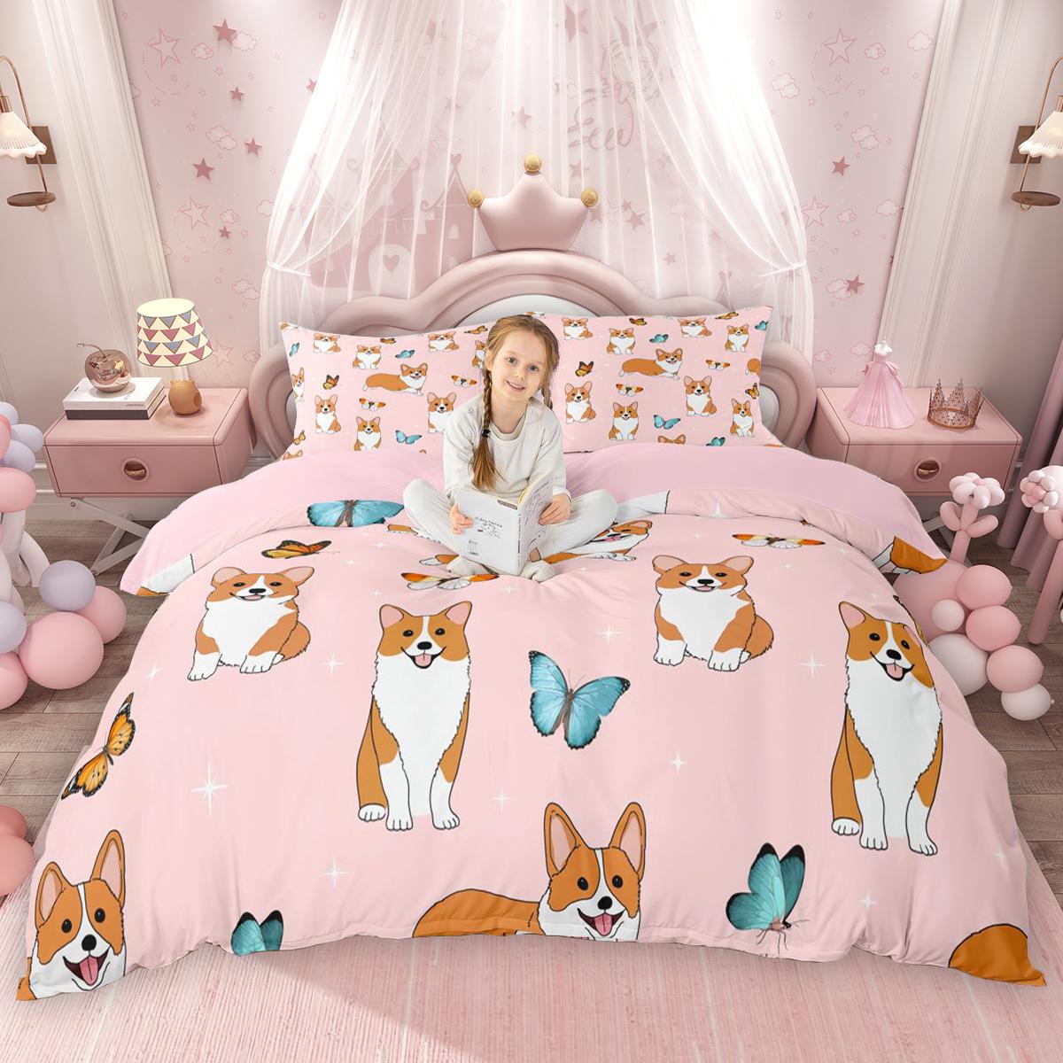 

Homewish Kawaii Cat Dog Duvet Cover Set for Kids Children, Corgi Kitten Bedding Set, Pet Animal Theme Comforter Cover Set DE XS 100x135cm 2pcs&set