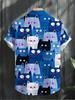 Digital Print - Men's Short Sleeve Shirt, Men's Casual Short Sleeve Shirt, All-Over Cute Cat Print, Stylish and Versatile for Beach Vacations -