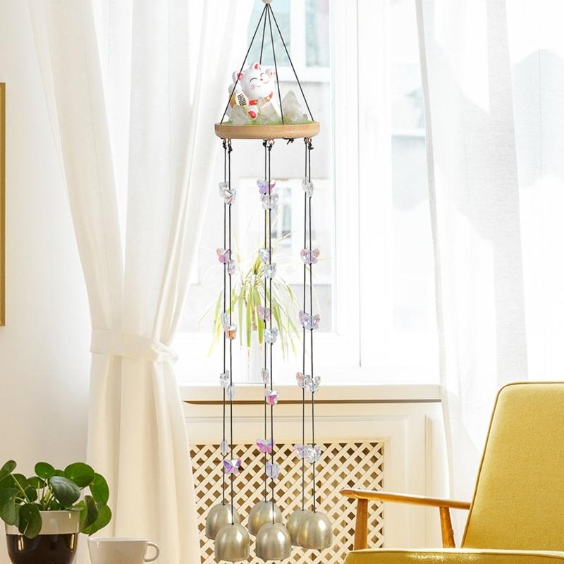 Artistic Copper Bells Fortune Cats Windchimes Hanging Suncatchers For Home Garden Decoration Creates Soothing Sound