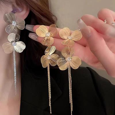 Golden Flower Light Luxury Tassel Earrings for Women - Unique, High-End 2025 Style