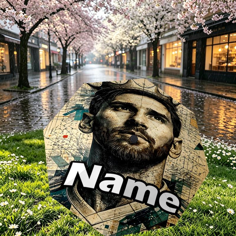 Custom Name Personalized football star Print Umbrella, Auto Open Close, 8‑Rib Sturdy Frame, Commute Camping Hiking Use, Birthday Gift