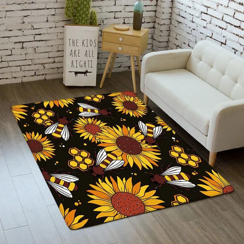 Sunflower Them Pattern Carpet for Living Room Bedroom Decor Home Sofa Coffee Table Area Rug Non Slip Hallway Washable Floor Mat