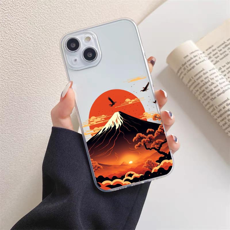 INS Fuji Mountain Landscape Sunset Clear Phone Case For iPhone 11 12 13 Pro Max Mini 14 Plus Pro Max X XR XS 7 8 Plus Back Cover