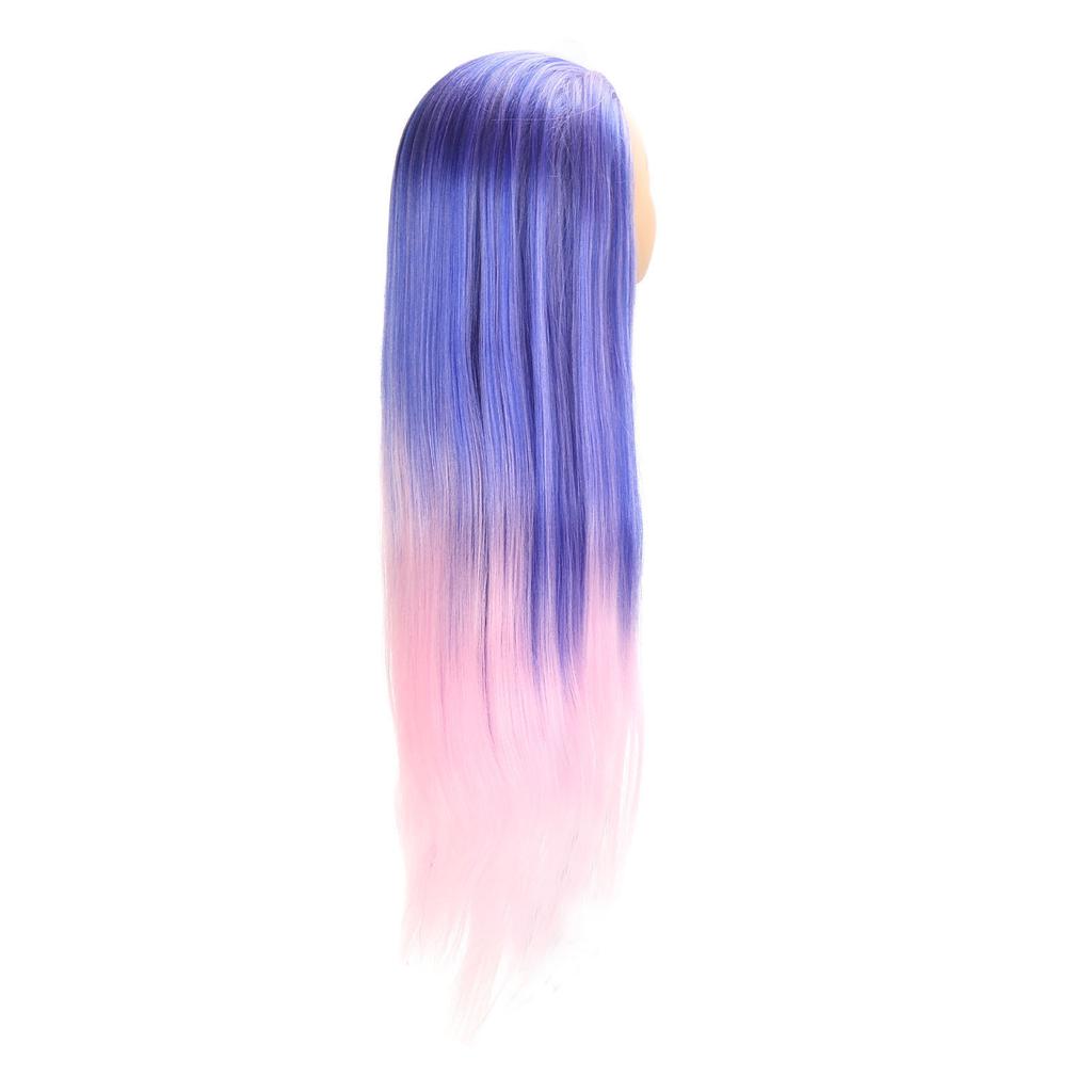 Mannequin Head Blue Pink Gradient Color High Temperature Synthetic Hair Hairstyling Training Model