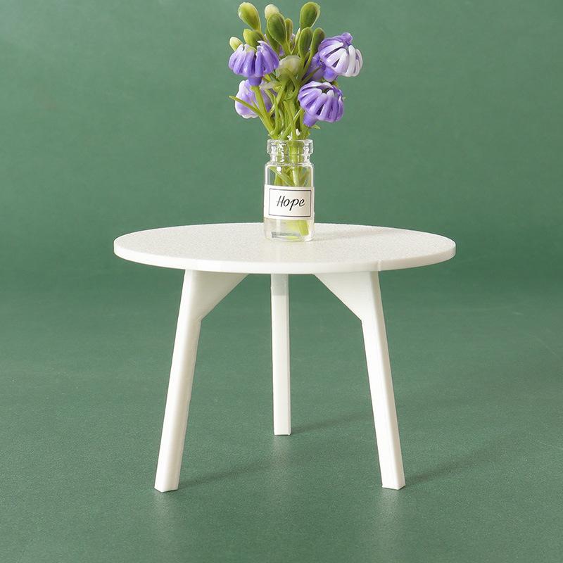 1 Piece Dollhouse Miniature White Round Table Model Simulation Furniture Decoration Diy Accessories Toys