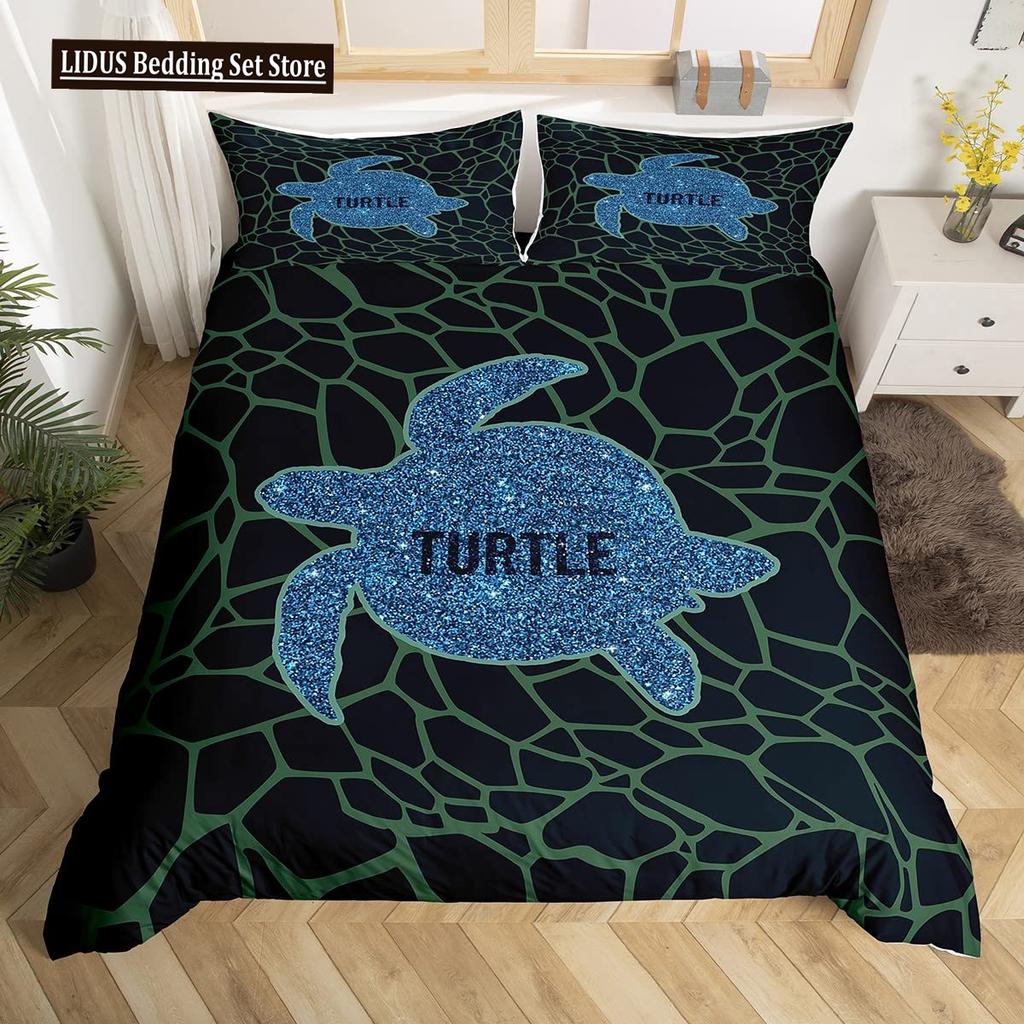 Sea Turtle Duvet Cover Set King Size Watercolor Tortoise Butterfly Comforter Cover For Boys Girly Dreaming Style Bedding Set