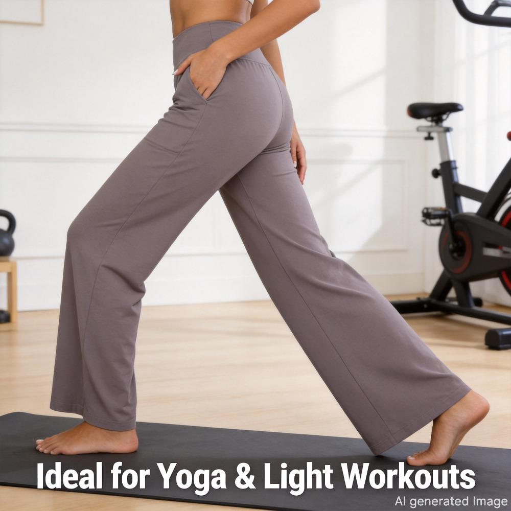 Pantaloni Casual a Vita Alta Gamba Dritta Tasche Ampie Pantaloni Yoga Donna Vestibilità Rilassata Pantaloni Sportivi