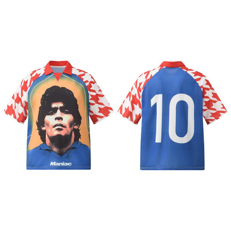 American Retro Short-Sleeved T-Shirt Mesh Quick-Drying Football Sports Top Loose Lapel Jersey For Men And Women