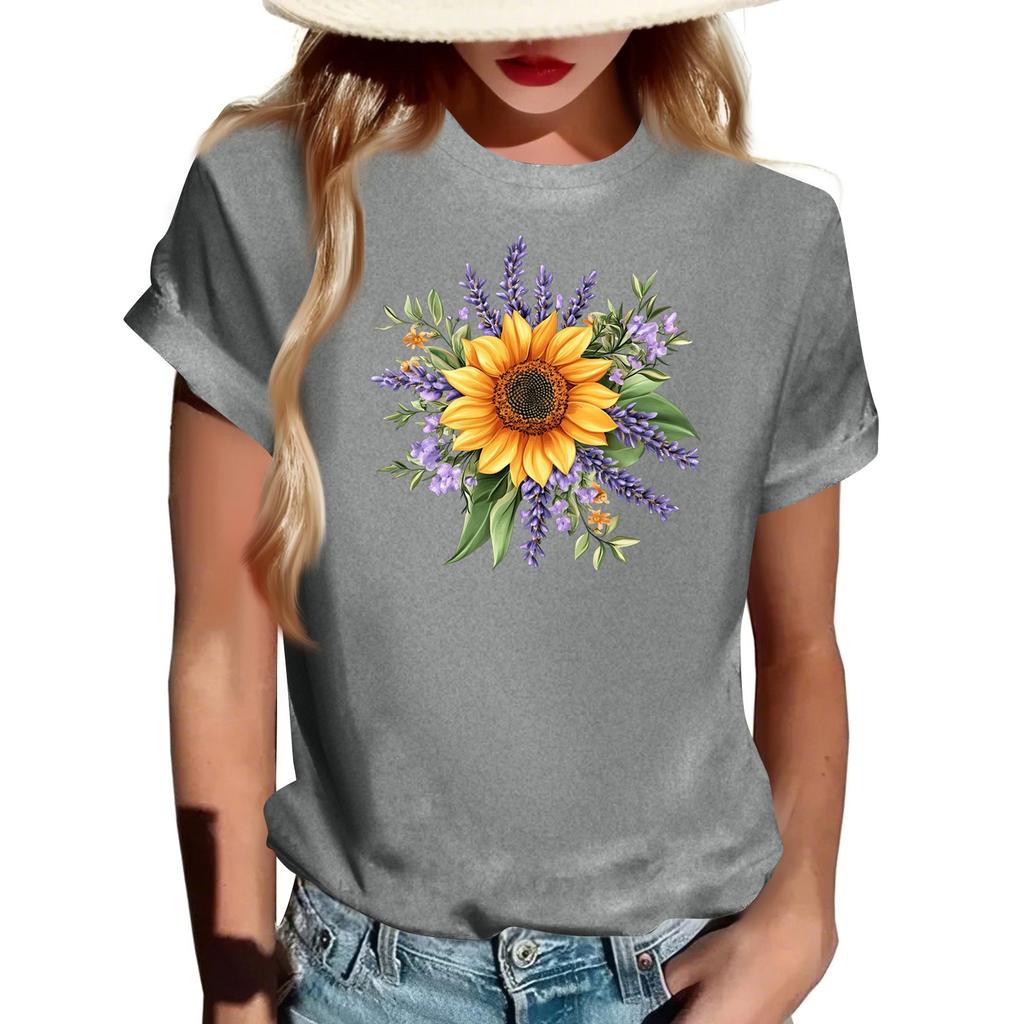 Damernas Mode Rundhalsad Casual Retrotryck Kortärmad T-shirt Topp