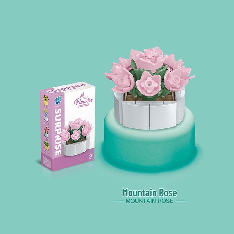 Kids' Educational Interlocking Building Blocks - Flower Potted Plant (Rose & Epiphyllum) Compatible with Top Building Block Models