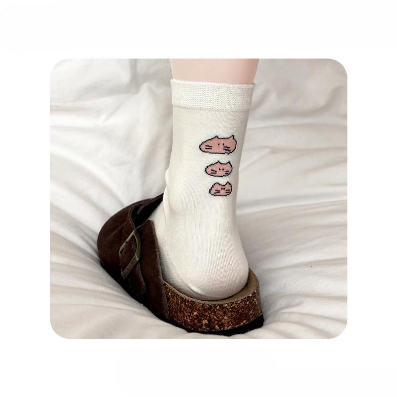 Female Spring and Autumn Animation Cute Cartoon Kitten Students In The Tube Pile Pile Cotton Socks