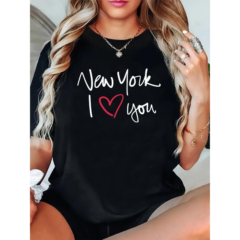 

Женская футболка большого размера Я люблю Нью-Йорк - Повседневная, Удобная, Универсальная футболка с коротким рукавом с рукописным шрифтом, Черная S чёрный