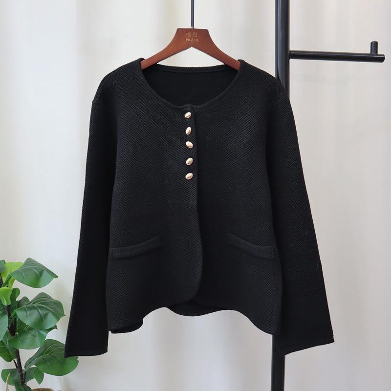 Crew neck bright silk long-sleeved sweater jacket autumn and winter new temperament loose and versatile knitted cardigan women