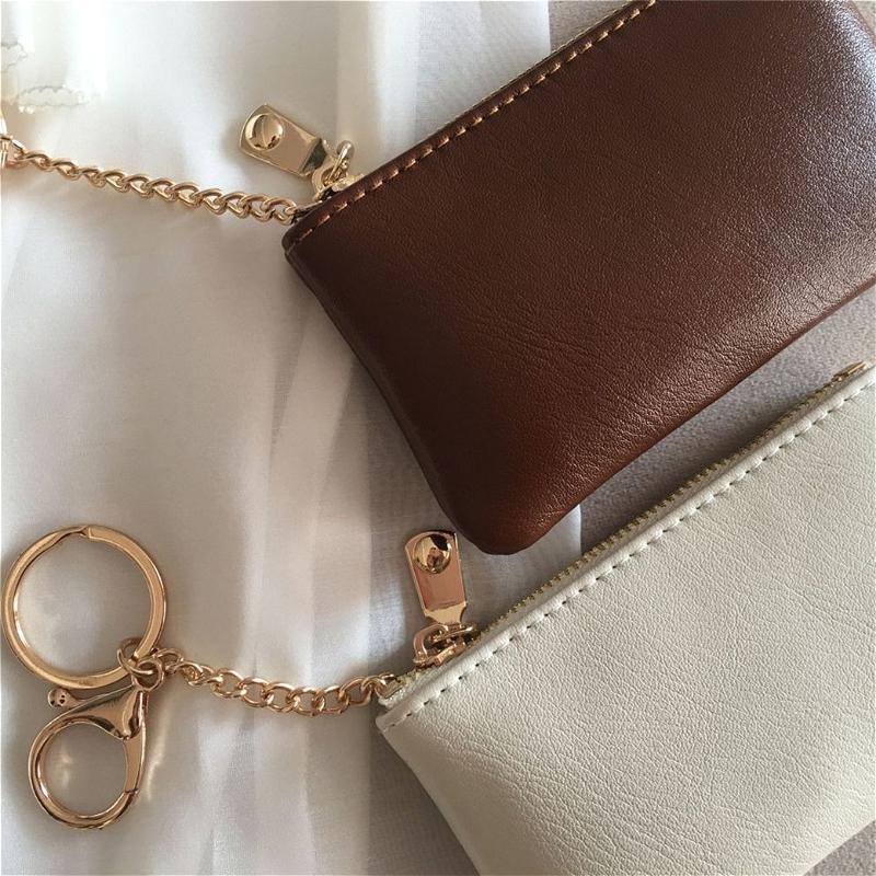 Vintage PU Leather Key Wallet Zipper Coin Purse Mini Key Holder Pouch with Keychain Small Storage Bag for Cash Cards Earphones Lipstick Women Men